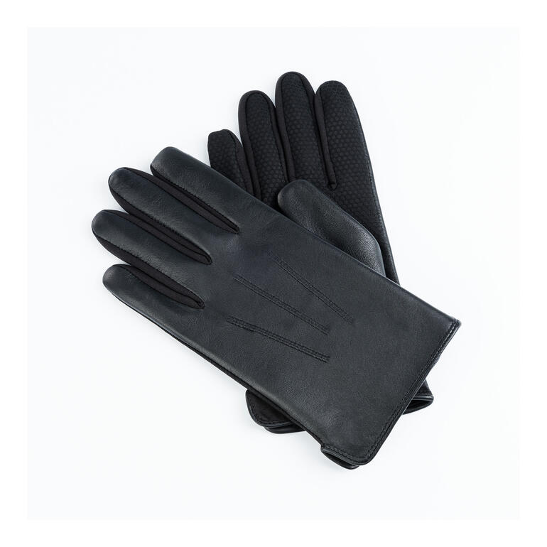 Herren Schwarze Lederhandschuhe auf weißem Hintergrund.