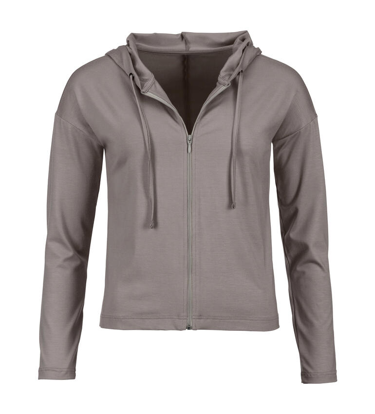 Hoodie Loungewear- Hoodie in Steingrau, mit Kapuze, Größe 36.
