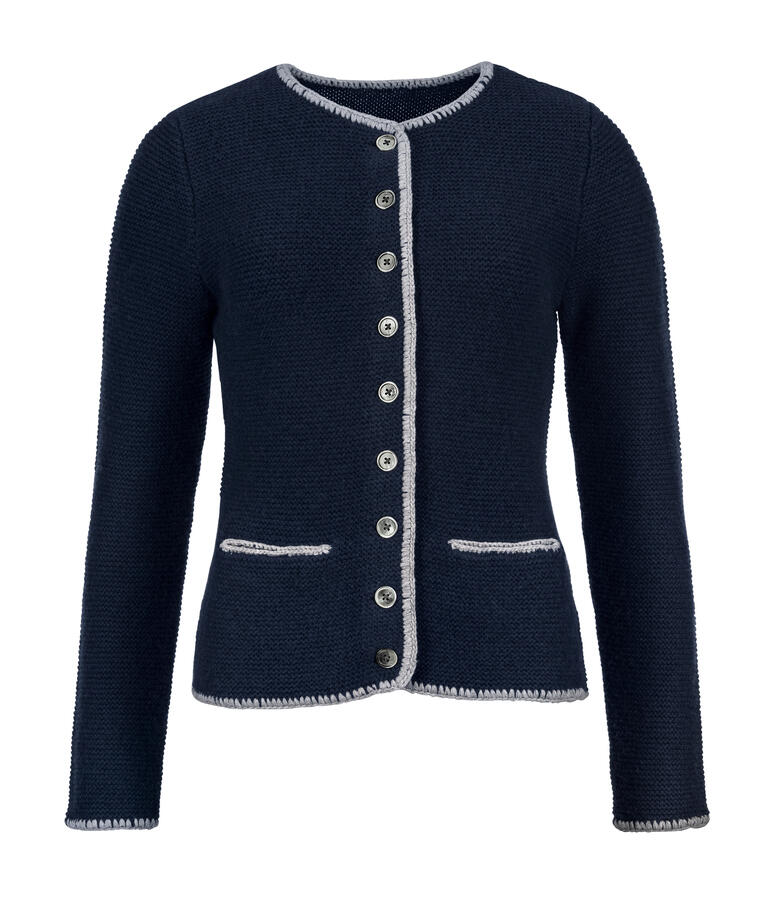 Kaschmir-Janker - Der Trachten-Janker wird zum modischen Highlight. Schlanker. Leichter. Weicher. Aus reinem, mongolischem Kaschmir. Dunkelblauer Kaschmir-Janker mit Knöpfen vorne