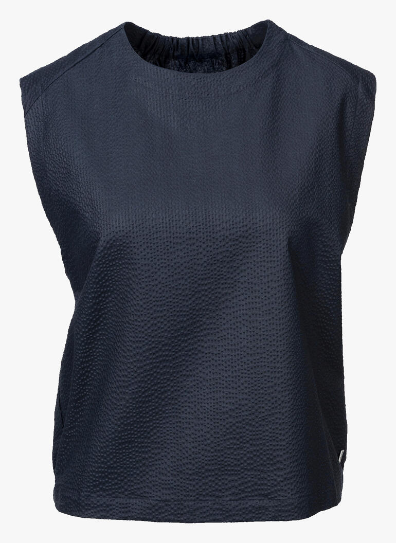 Dunkelblaues Blusenshirt mit geraden Schnitt.