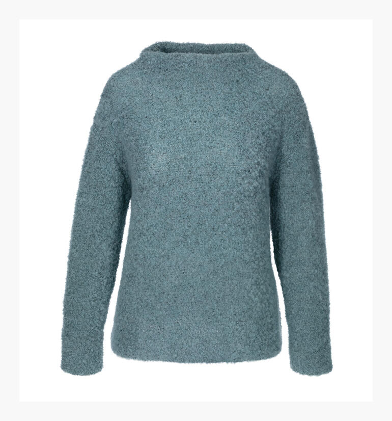 Seiden-Bouclé-Pullover in blau mit Rundhalsausschnitt