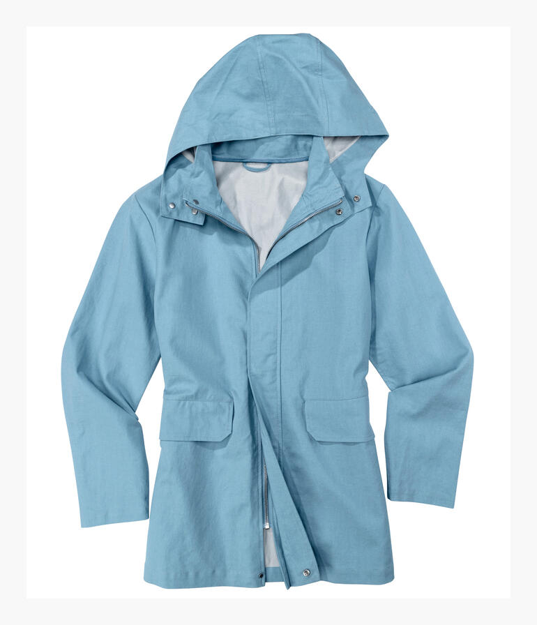 Helle, wetterfeste Leinenjacke mit Kapuze