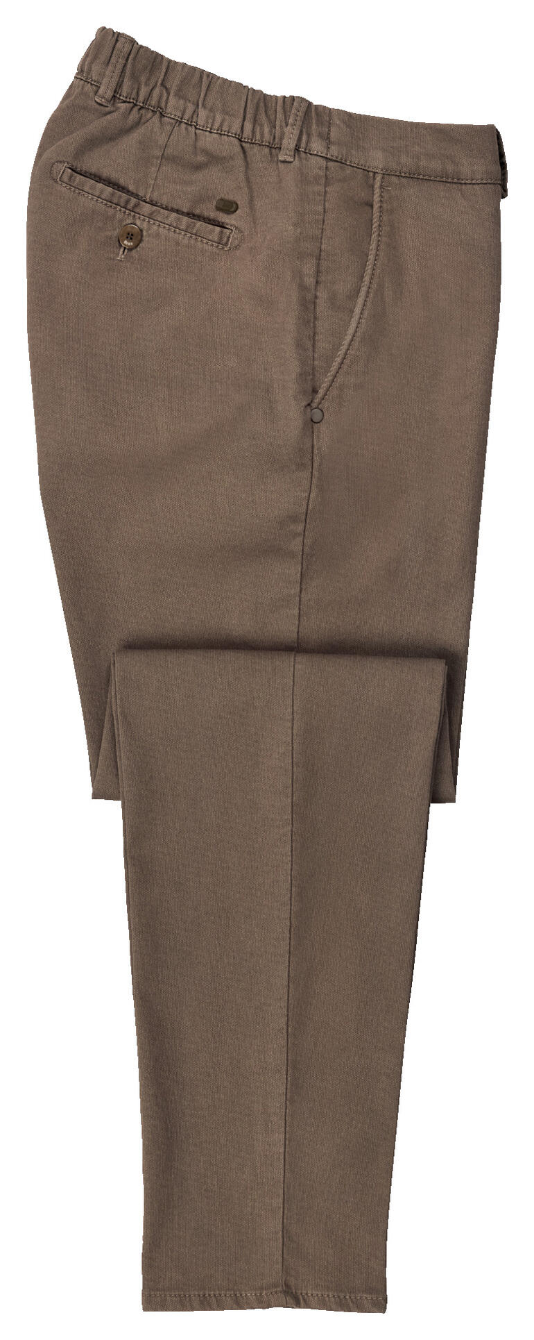 Olivfarbene Winter-Chino, seitliche Ansicht mit Reißverschluss.