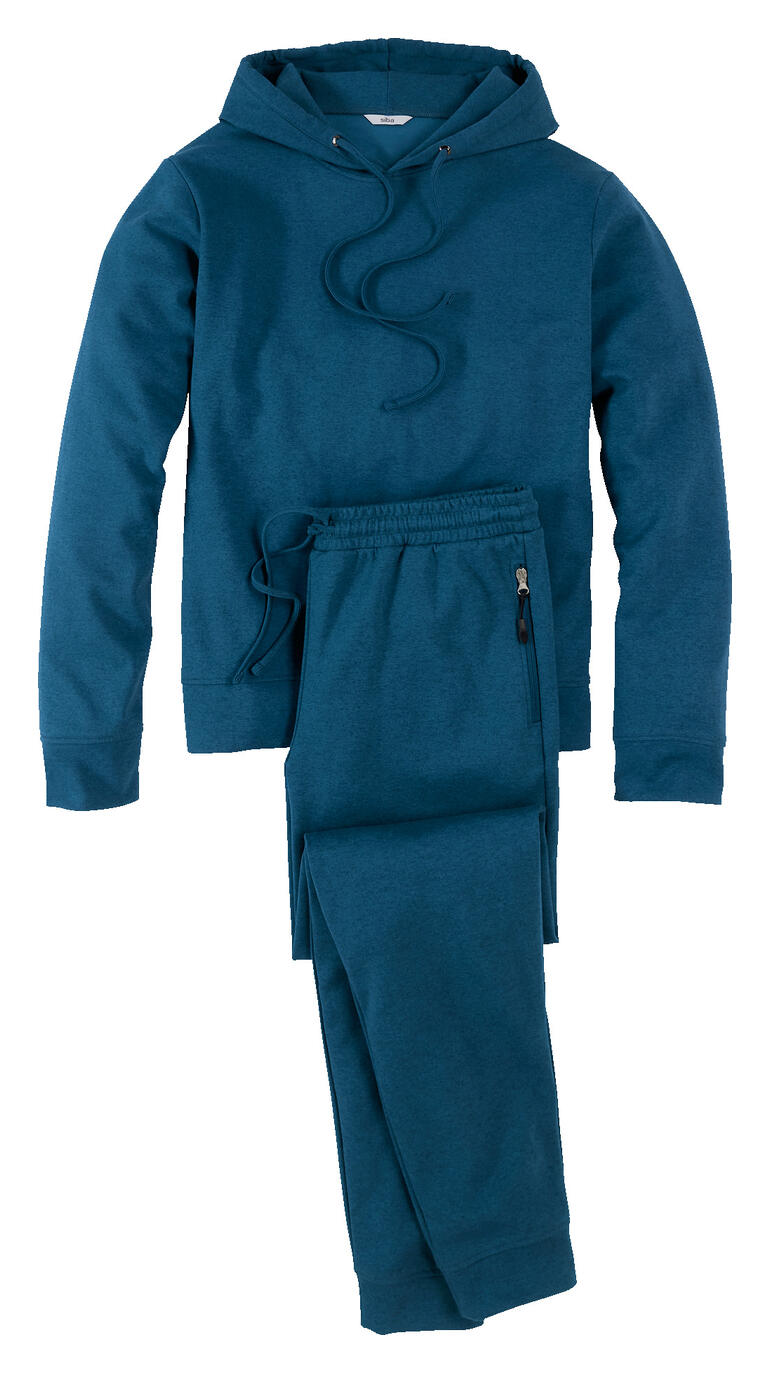 Cashmere Cotton Loungewear-Anzug - Der edle Loungewear-Anzug mit der perfekten Balance aus Weichheit, Wärme und Atmungsaktivität. Tealfarbener Cashmere-Cotton Loungewear-Anzug auf weißem Hintergrund.