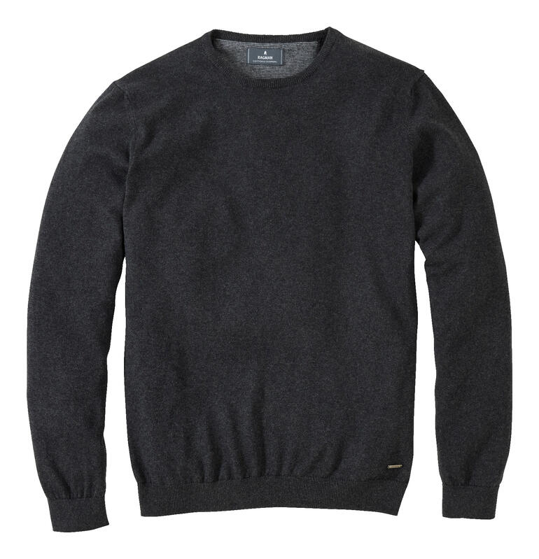 Anthrazitfarbener Feinstrick Longsleeve mit Rundhalsausschnitt, Größe 46