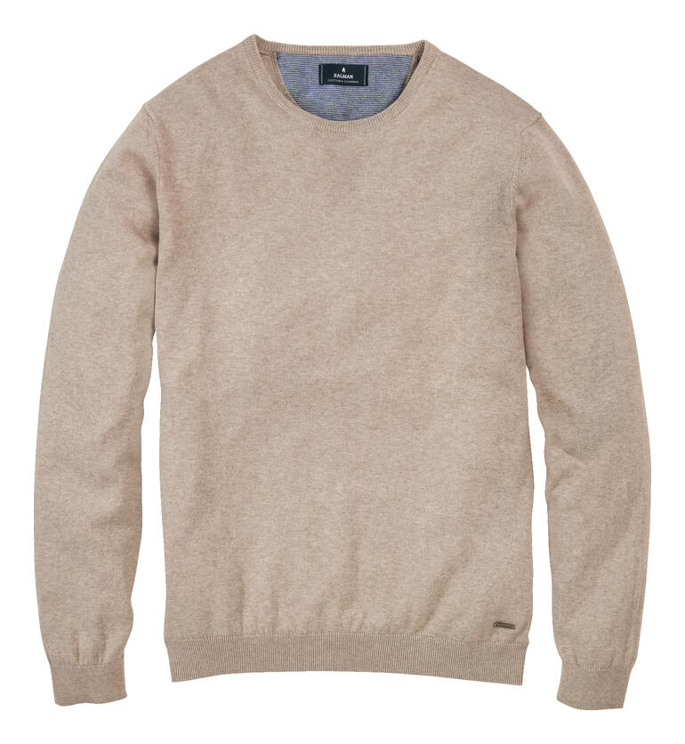 Cremefarbener Feinstrick Longsleeve mit Rundhalsausschnitt, Größe 46