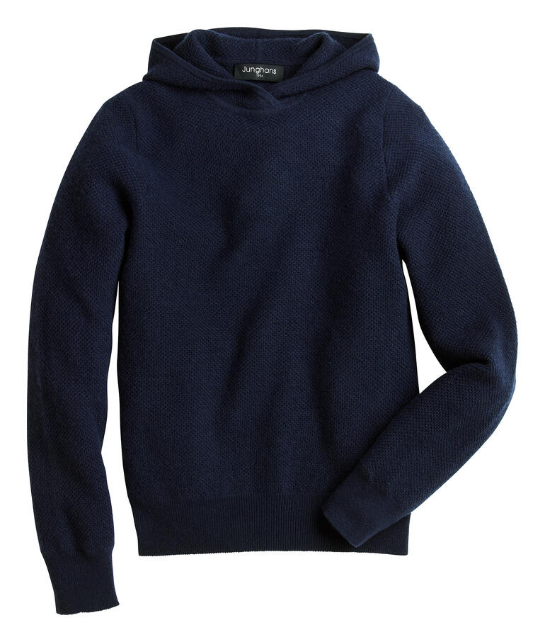 Navy Pique-Hoodie mit Kapuze und einem langen Arm