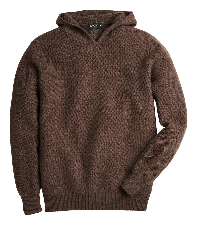 Herren, Braun Brauner Pique-Hoodie mit Kapuze und einem langen Arm