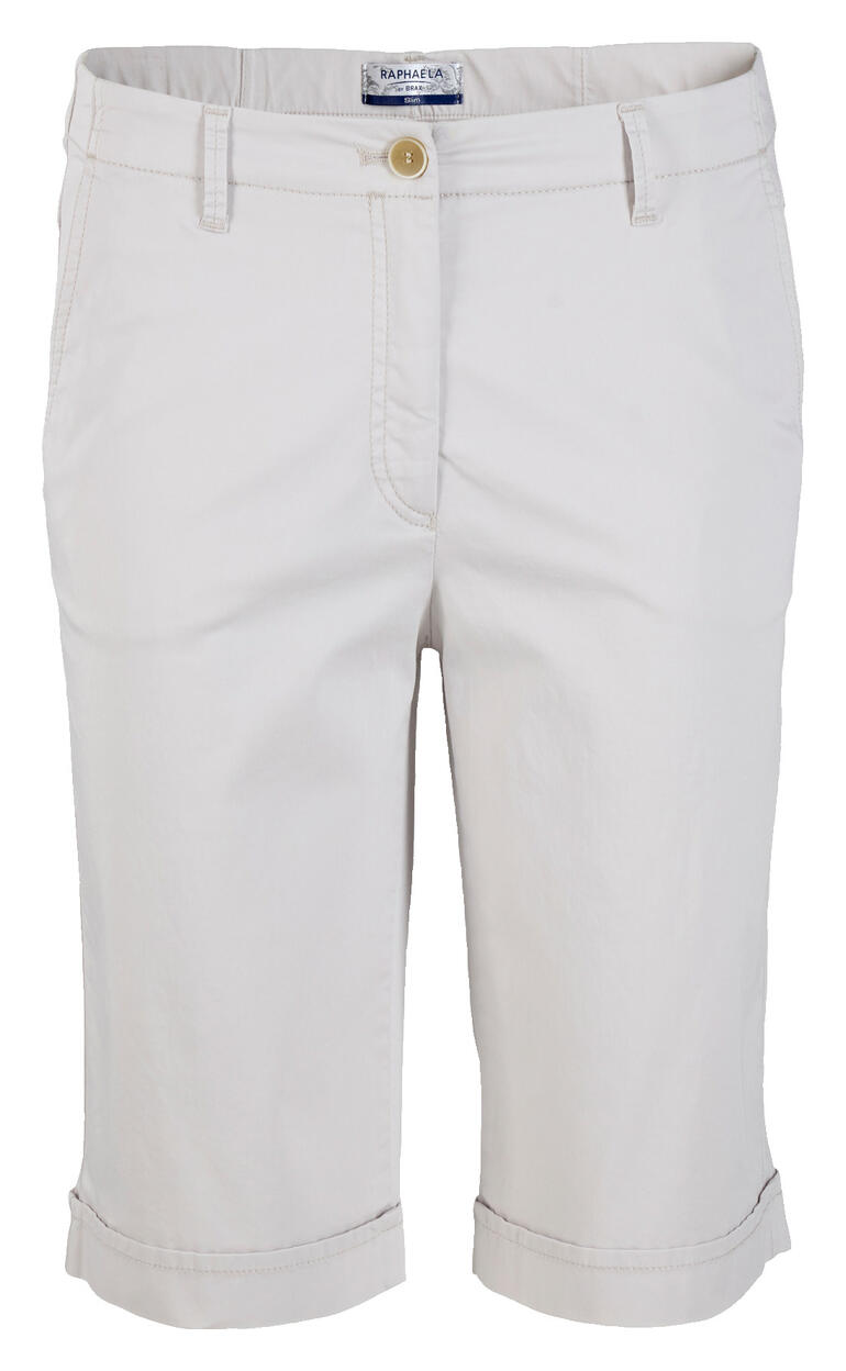 Vorderansicht der pearl grey Bermudas, elegant und lässig für den Sommer.