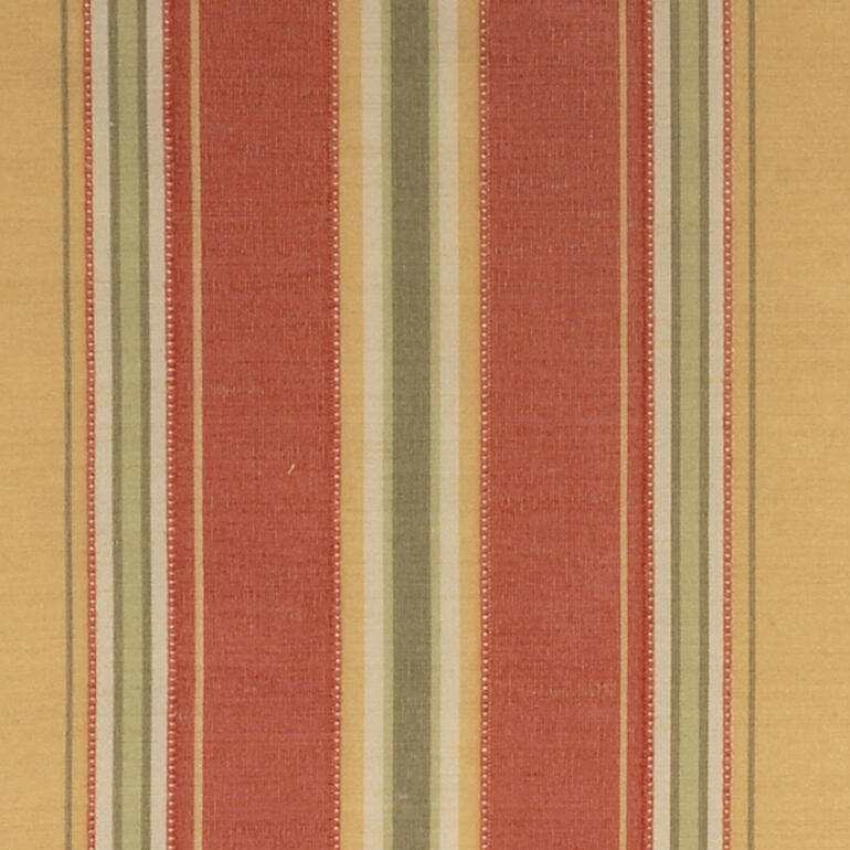 Vorhang Striato Streifenstoff in rot, grün und beige.