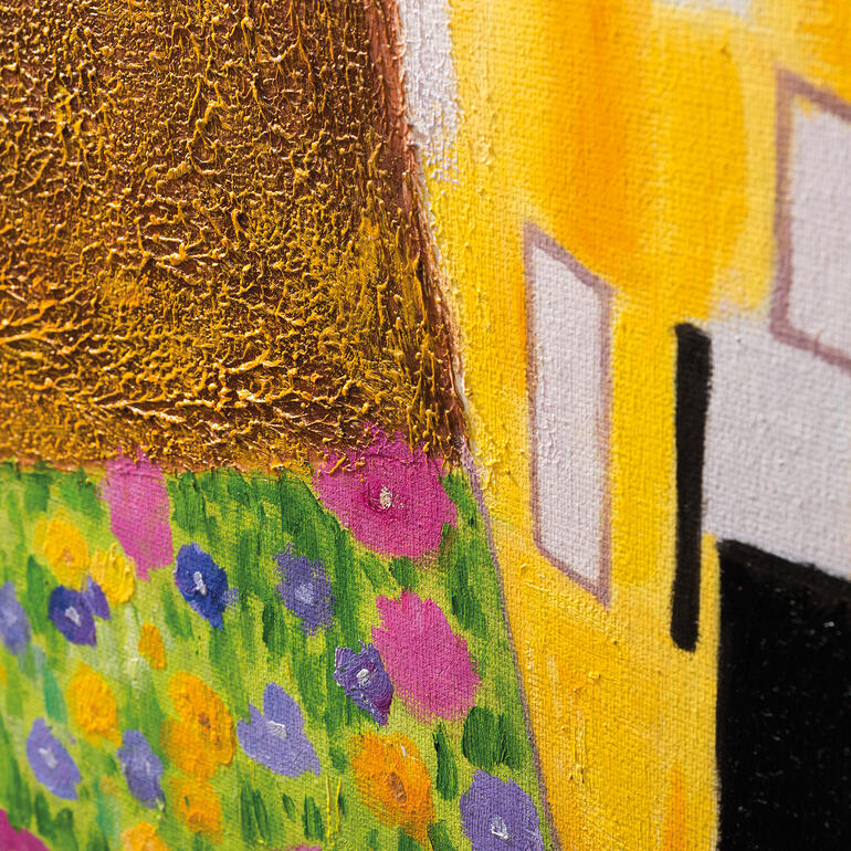 Detailaufnahme der Farben auf der Leinwand.