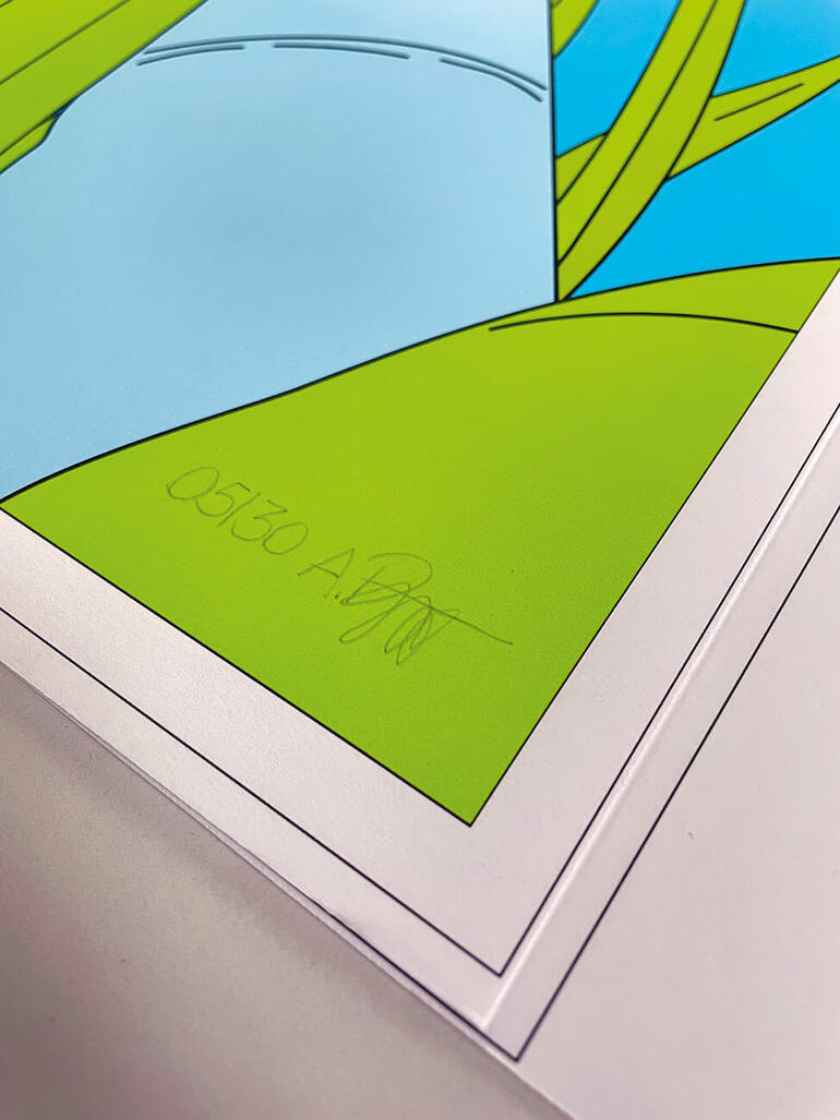 Detailaufnahme einer Unterzeichnung auf dem Kunstwerk.