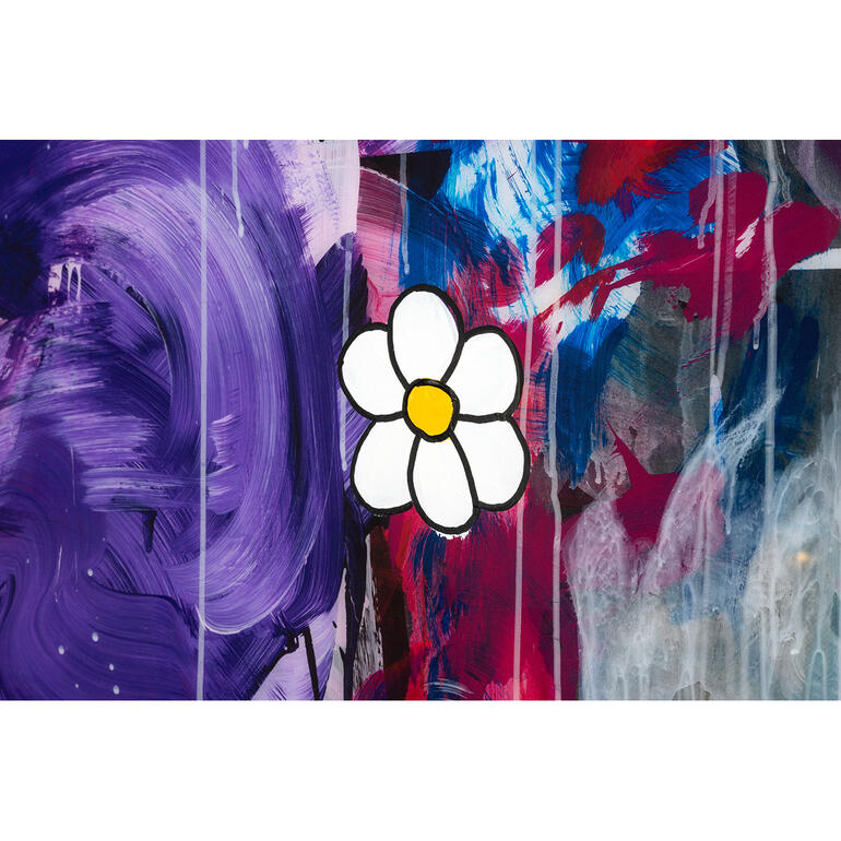 Detailansicht eines Blumenmotivs in einem abstrakten Bild von John Petschinger.