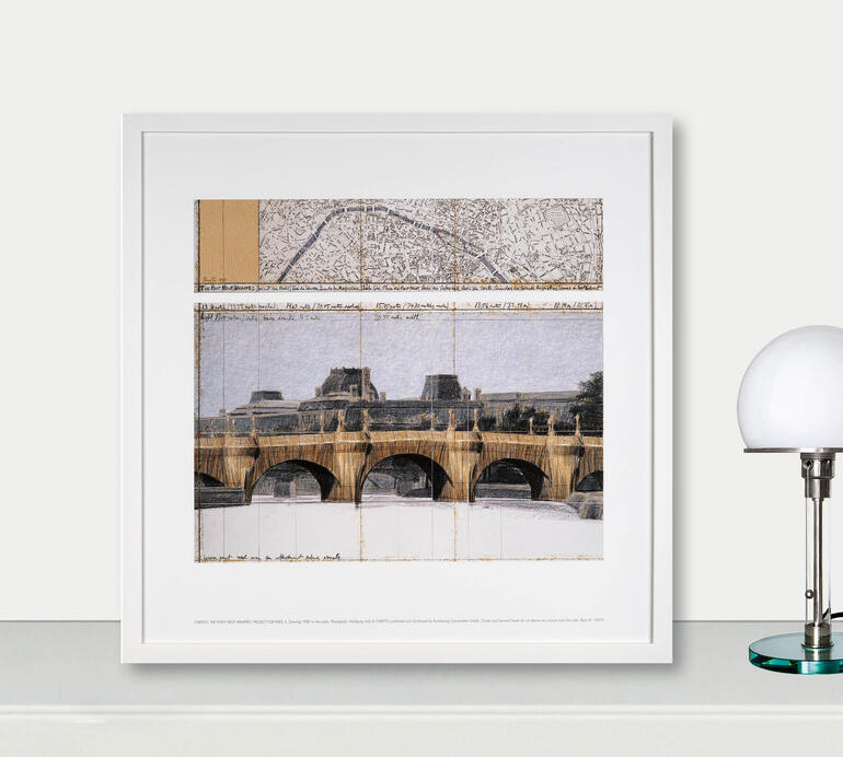 Skizze von Pont Neuf mit beige- und graufarbenen Tönen.